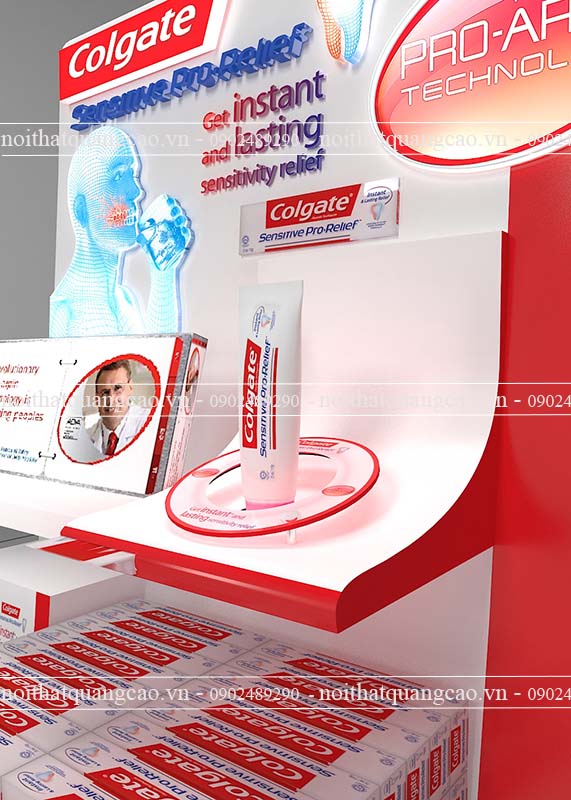 Kệ booth trưng bày kem đánh răng Colgate
