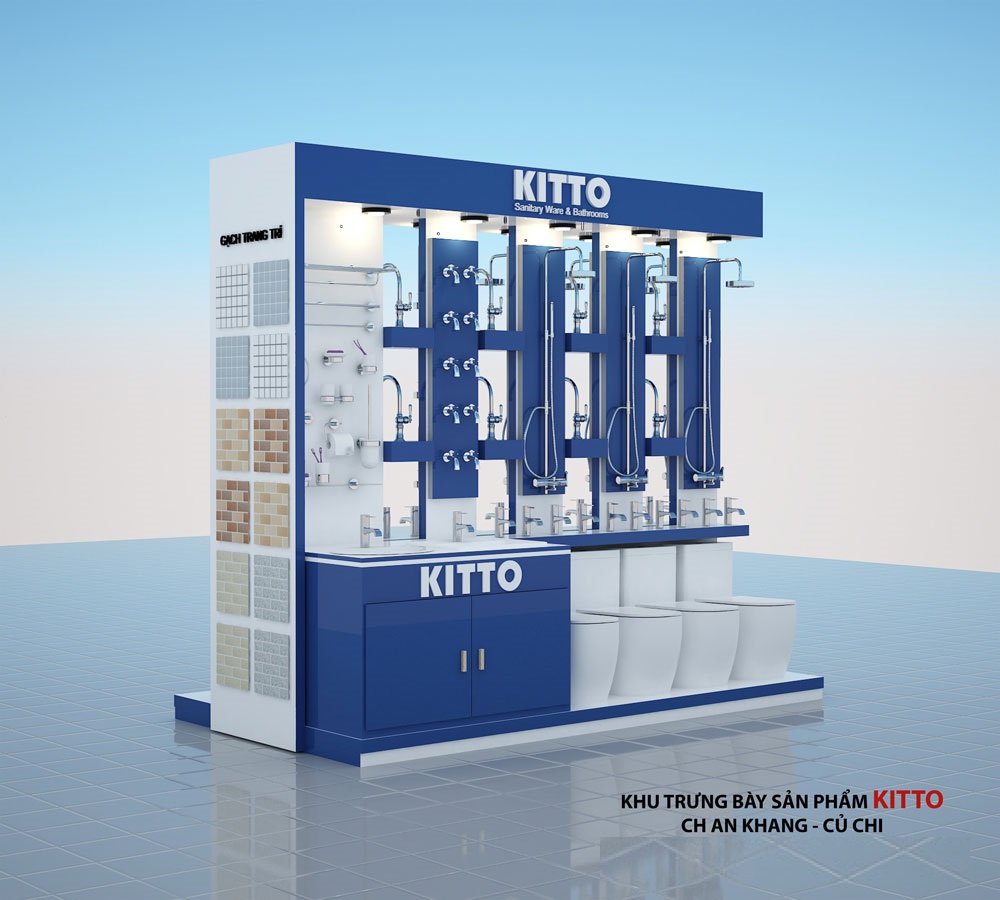 Kệ giữa trưng bày thiết bị vệ sinh Kitto