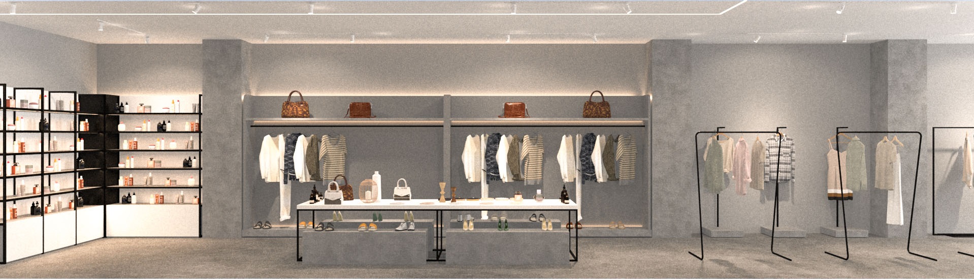 Tổng thể trưng bày kệ shop thời trang