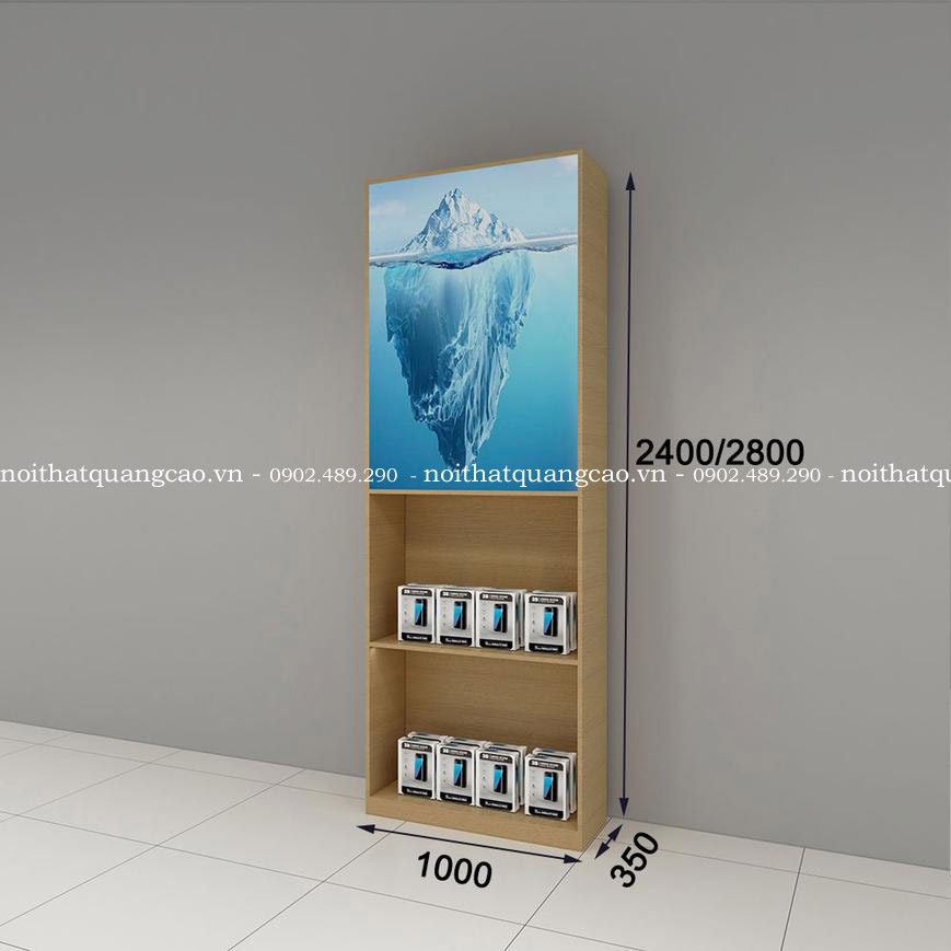 Tủ kệ trưng bày điện thoại kết hợp trang trí Poster 2